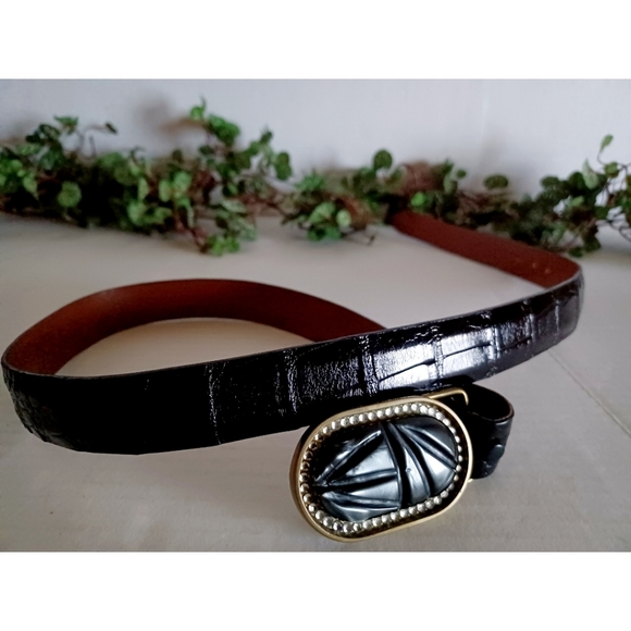 Genuine Alligator Leather Solid Brass Buckle Belt - Black - Picture 13 of 16